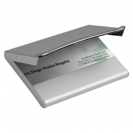 Tarjetero praza M86114 porta tarjetas de presentación tarjetero aluminio plata regalo oficina escritorio promocional mayoreo regalo ejecutivo personalizado grabado laser serigrafia