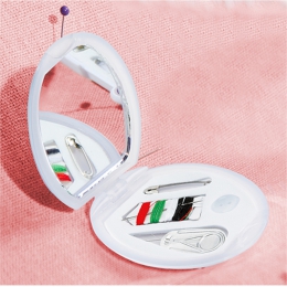 costurero ovalado aura hilo agujas botones tijeras souvenir promocional regalo ejecutivo de viaje  bolsillo plastico blanco frosty estuche dam810