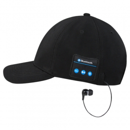 gorra bluetooth negro nylon audifonos reproductor de audio manos libres cable usb bateria litio recargable cachucha taparse del sol deportes niños jovenes hombres mujeres cabeza promocionales